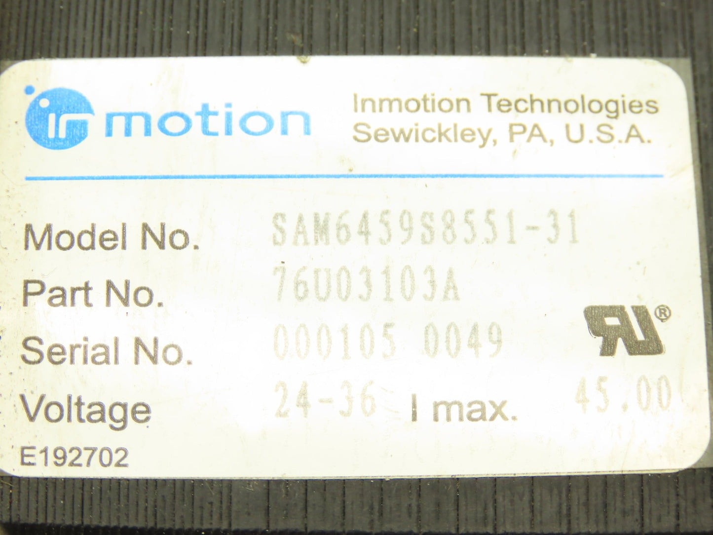 InMotion SAM6459S8551-31 Order Picker Forklift Steering Motor 24V/36V 76U03103A