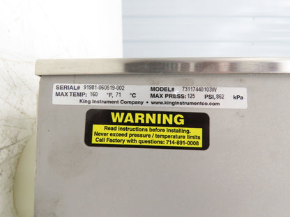 King Instruments 73117440103W Flow Meter 125psi Stainless 2" NPT 0-140gpm