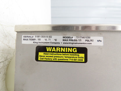 King Instruments 73117440103W Flow Meter 125psi Stainless 2" NPT 0-140gpm