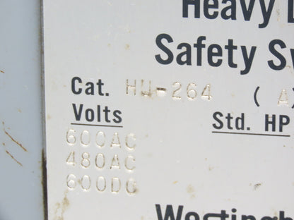 Westinghouse HU-264 Safety Disconnect Switch 200A 600VAC 50HP 3Ph Fused