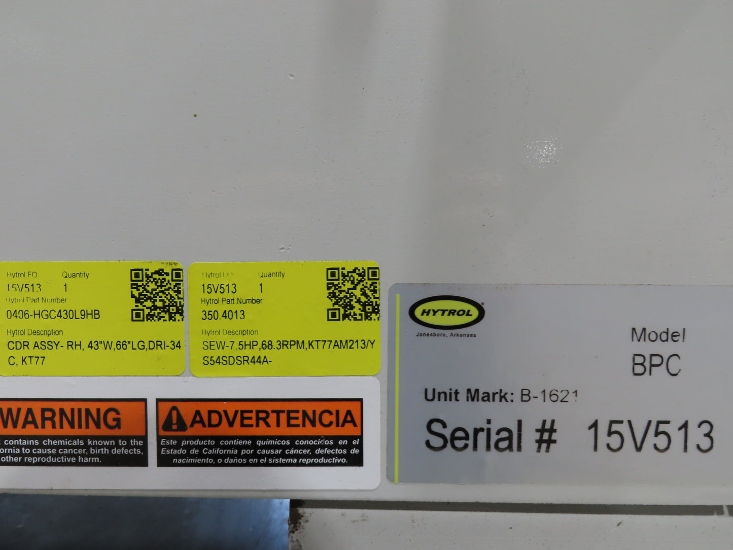 Hytrol BPC 43"x 65' Slider Bed Conveyor 41" Belt 7.5Hp 3PH Center Drive 170fpm