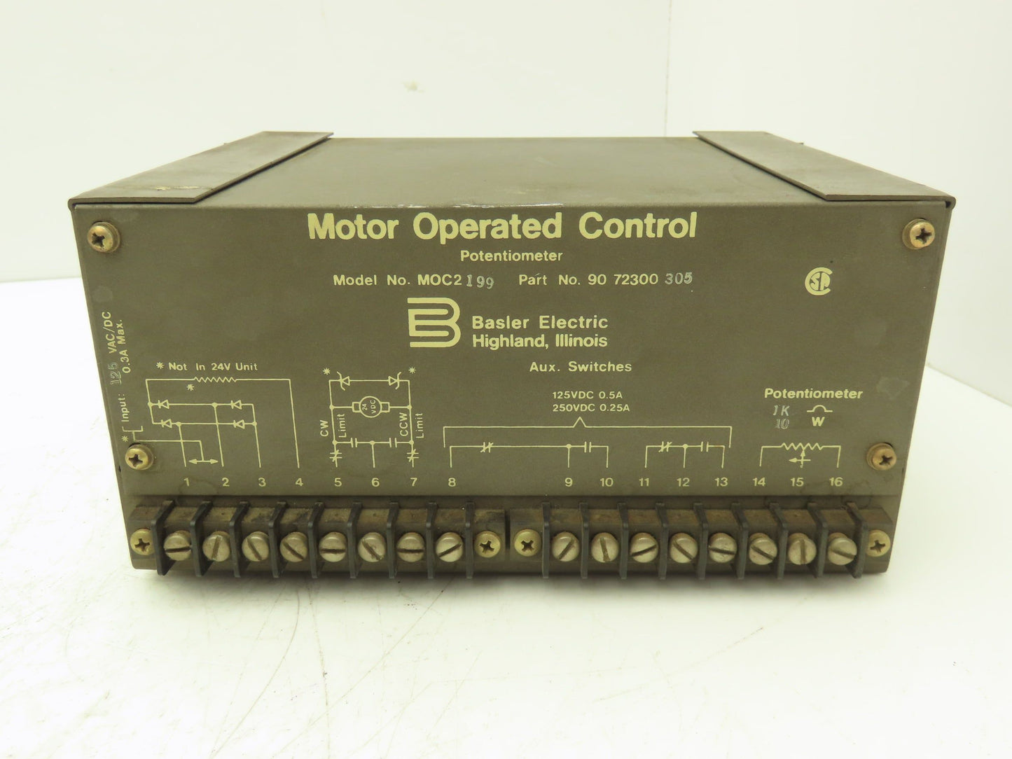 Basler Electric MOC2 199 Motor Operated Control 1KO 10W Potentiometer 125VAC/DC