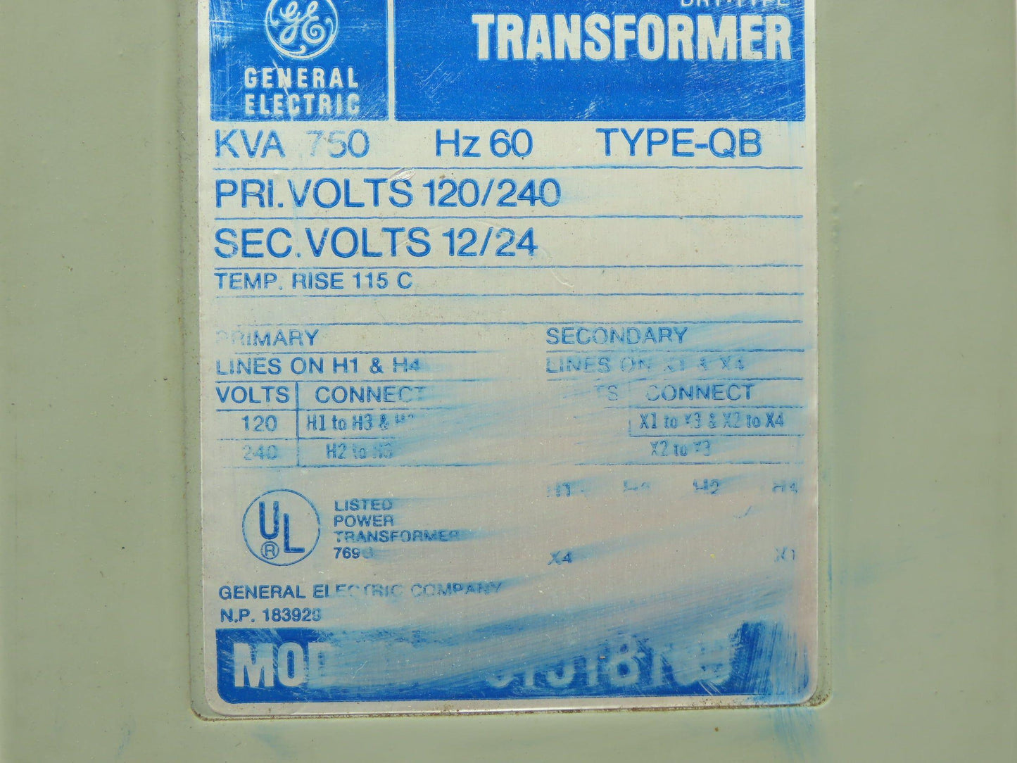 GE General Electric 9T51B109 Transformer .75kva 120/240V - 12/24V 1PH Type Q-B