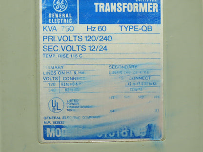 GE General Electric 9T51B109 Transformer .75kva 120/240V - 12/24V 1PH Type Q-B