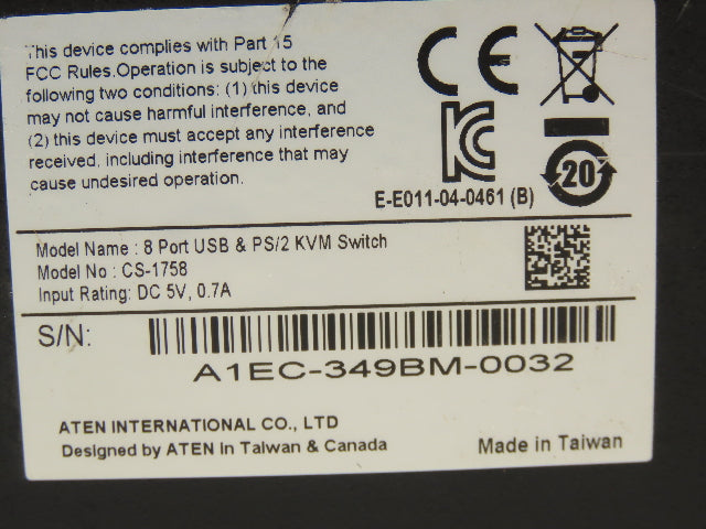 Aten CS-1758 MasterView Max KVM Switch 8-Way USB &PS/22 VGA Audio In/Out 3.5mm