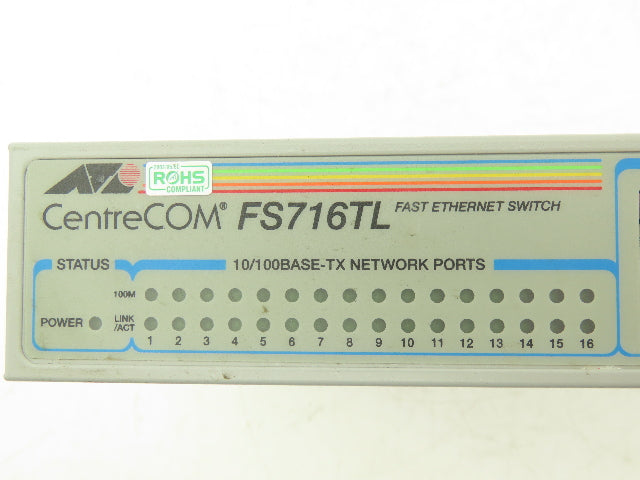 Allied Telesis FS716TL Fast Ethernet Switch CentreCOM 16 Port 100-240VAC 0.4A