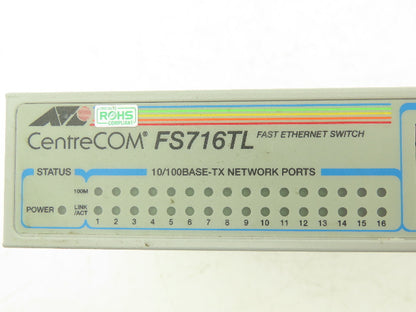 Allied Telesis FS716TL Fast Ethernet Switch CentreCOM 16 Port 100-240VAC 0.4A