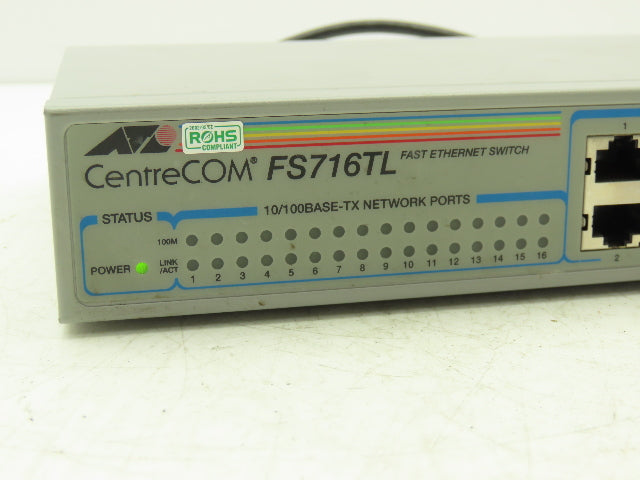 Allied Telesis FS716TL Fast Ethernet Switch CentreCOM 16 Port 100-240VAC 0.4A