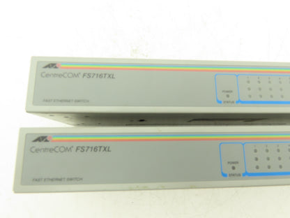 AT FS716TXL Fast Ethernet Switch CentreCOM 16 Port 100-240VAC 0.4A Lot of 2