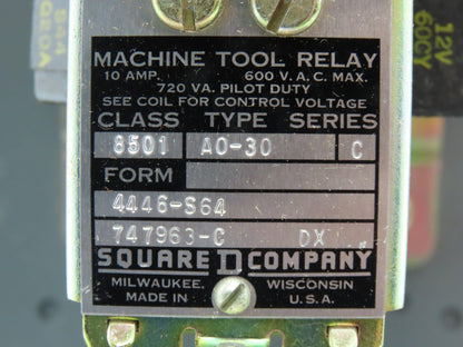 Square D 8501 A0-30 Solid State Overload Relay SER C 600V 12V Coil