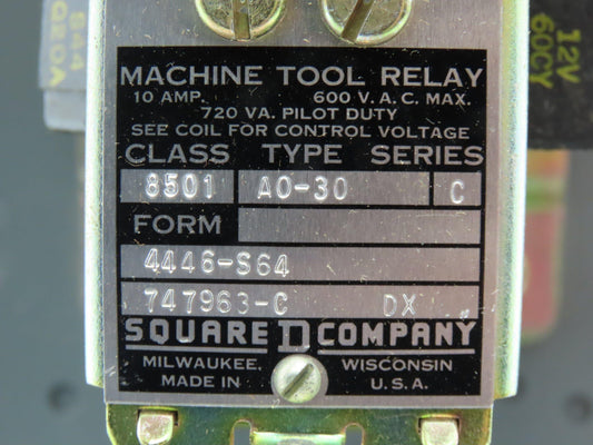 Square D 8501 A0-30 Solid State Overload Relay SER C 600V 12V Coil