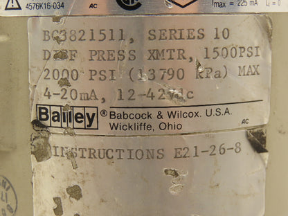 Bailey BC3821511 Differential Pressure Transmitter 2000psi 12-42vdc 4-20mA