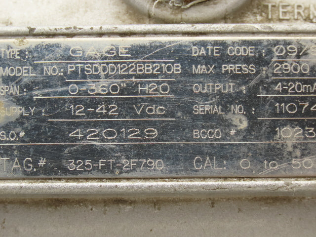 Bailey PTSDDD122BB210B Differential Pressure Transmitter 2900psi 12-42vdc 4-20mA