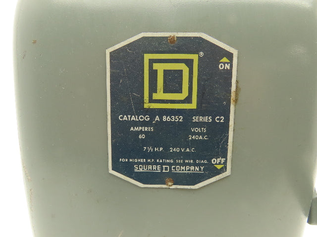 Square D A86352 Safety Disconnect Switch 60A 240VAC 7-1/2HP Fused 3 Pole