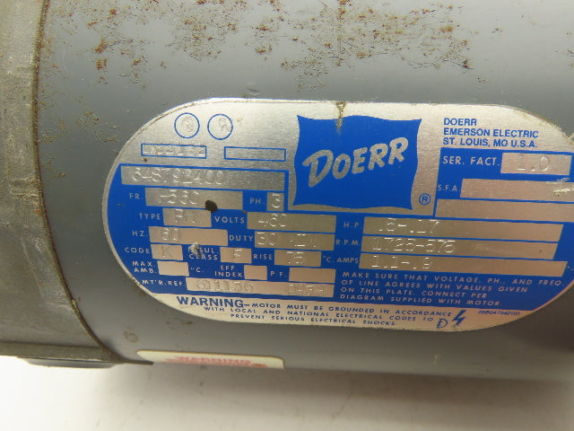 Doerr Electric AC Motor .5Hp 575-1725rpm 460V 3PH H56C 30 Min Duty Rating