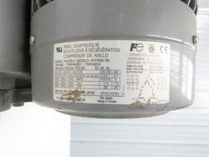 Ring Compressor Regenerative Blower 267cfm 6.7Hp 230/460V 2"NPT
