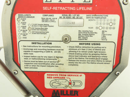 Miller RL30/30 Mighty Lite Self Retracting Fall Safety Lifeline 30'