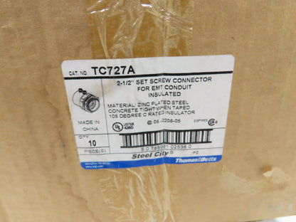 TC727A Steel City 2-1/2" EMT Conduit Box Adaptor Connector Insulated Lot of 10