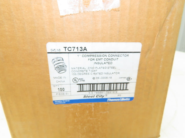 TC713A Steel City 1" EMT Conduit Compression Box Connector Insulated Lot of 100