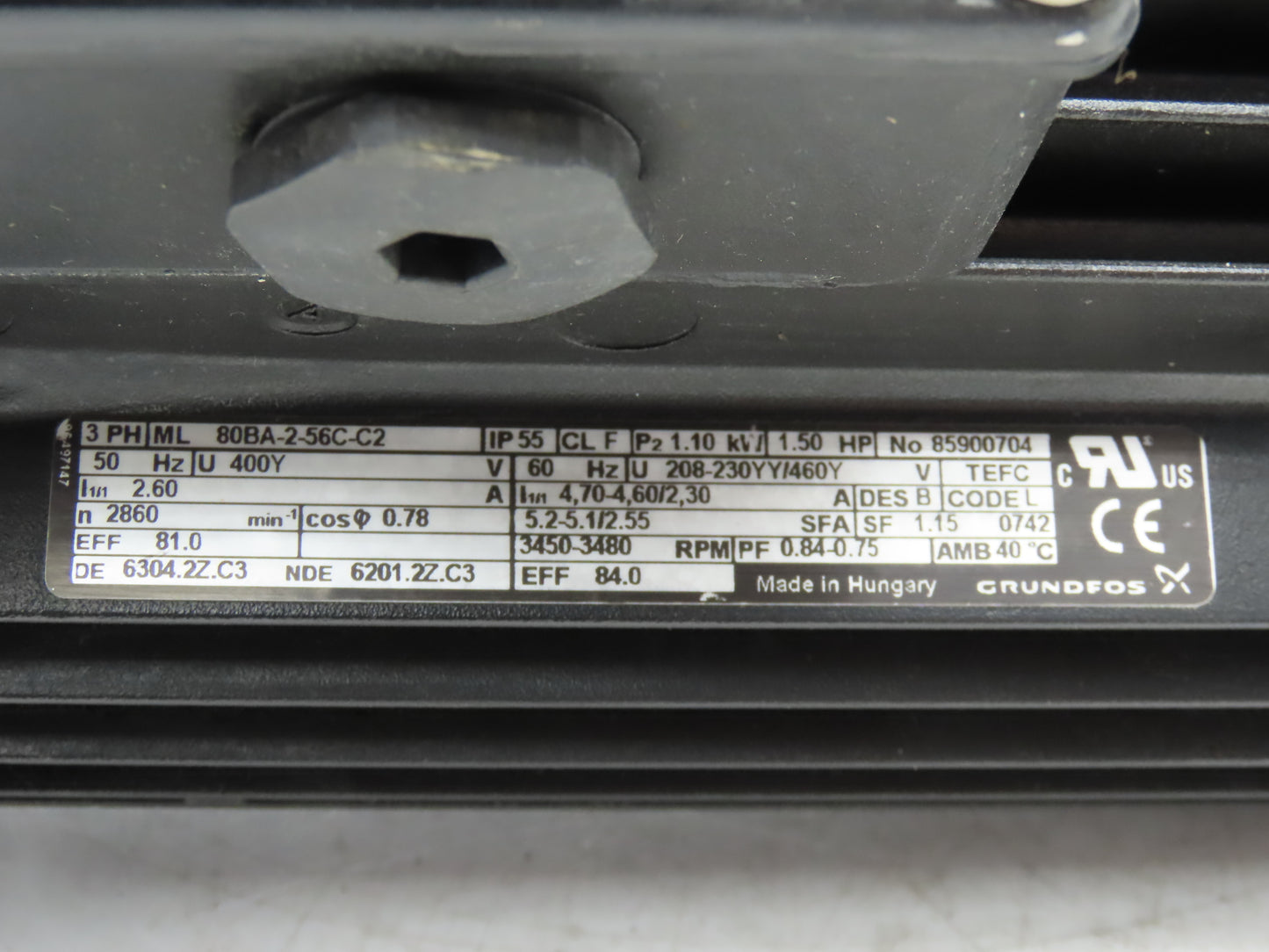 Grundfos 80BA-2-56C-C2 AC Motor 1.5Hp 3450rpm 208-230v 3ph 56C TEFC