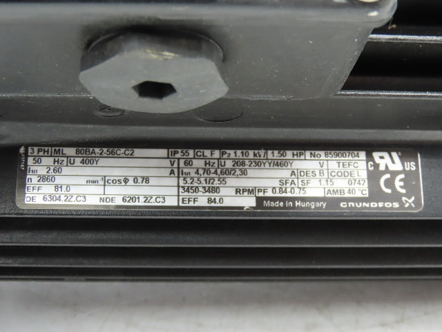 Grundfos 80BA-2-56C-C2 AC Motor 1.5Hp 3450rpm 208-230v 3ph 56C TEFC