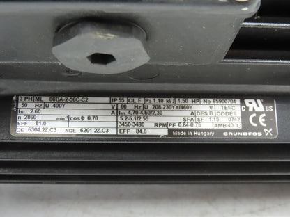 Grundfos 80BA-2-56C-C2 AC Motor 1.5Hp 3450rpm 208-230v 3ph 56C TEFC