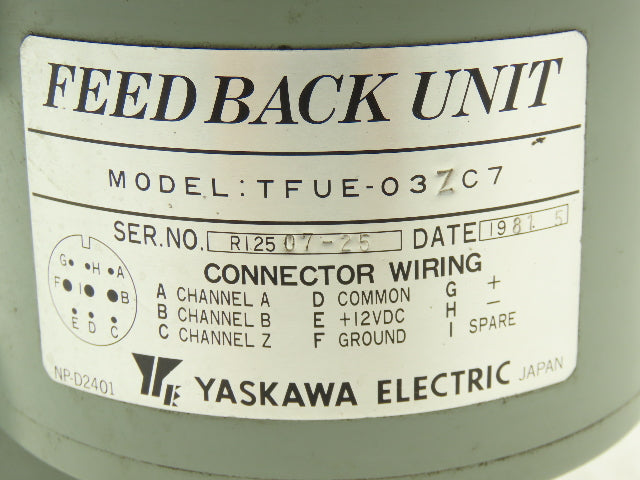 Yaskawa PMES-16A2 DC Print Motor w/ Feedback Unit 500w 2500rpm 83vdc