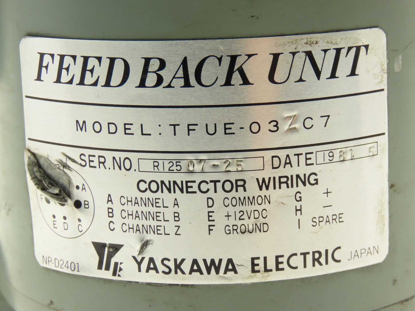 Yaskawa PMES-16A2 DC Print Motor w/ Feedback Unit 500w 2500rpm 83vdc