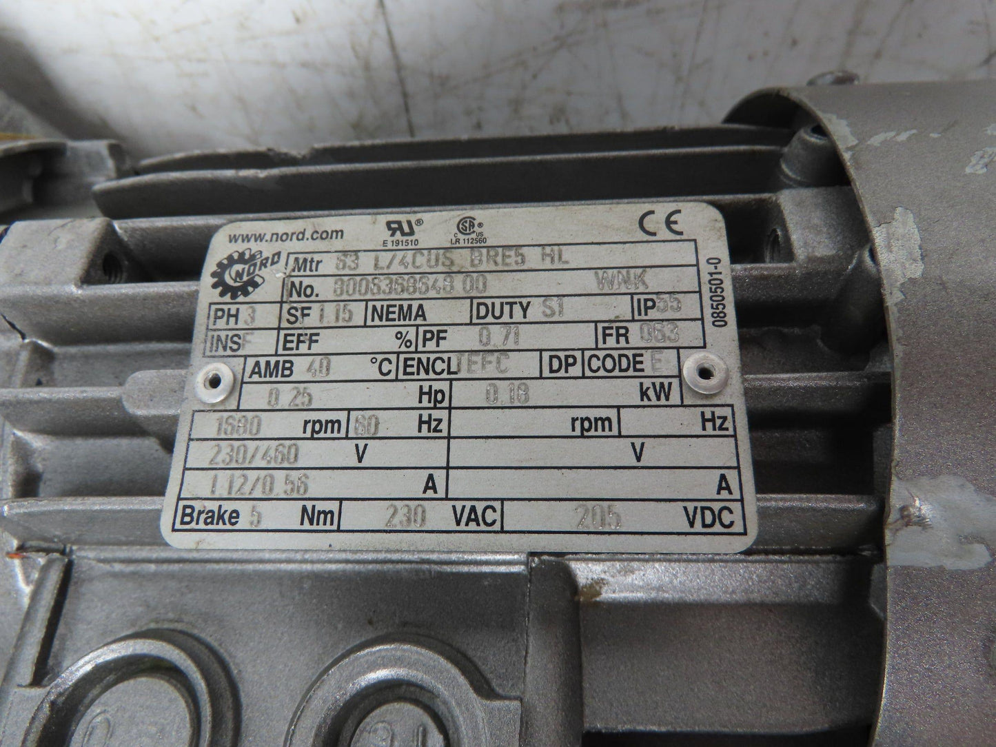 Nord 0282NB/VZ-63 L/4 CUS BRE5 HL Gearmotor 9.64:1 Reducer 174rpm 230/460vac 3ph