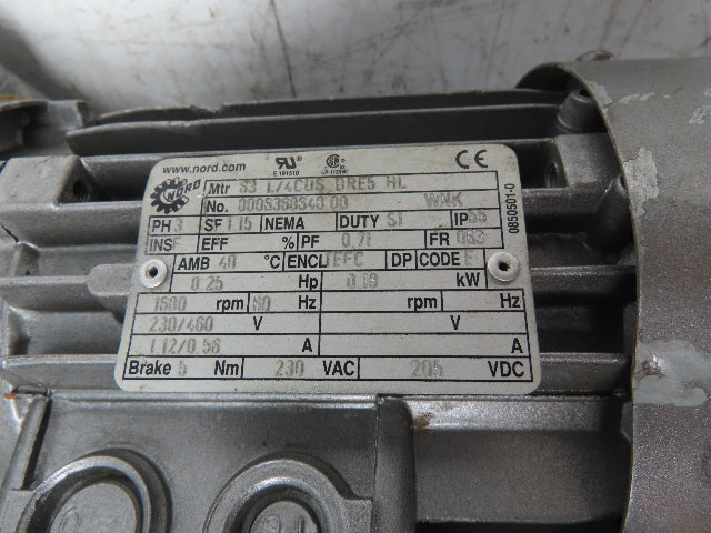 Nord 0282NB/VZ-63 L/4 CUS BRE5 HL Gearmotor 9.64:1 Reducer 174rpm 230/460vac 3ph