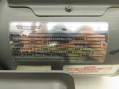 AO Smith C56K2UE102 Single Phase AC Motor 3/4Hp 3450 RPM 115/208-230V 1PH 56C