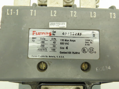 Furnas 40JB32AF Motor Starter Contactor 135A 600VAC 3ph 100Hp NEMA 4 120V Coil
