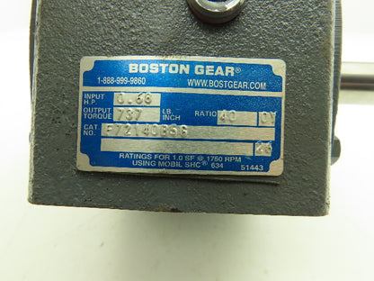 Boston Gear F72140B5G Worm Gearbox 40:1 Reducer .68Hp 44rpm LH 56C-Face