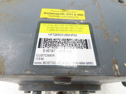 Boston Gear HF72650KVB5HP24 Worm Gearbox 50:1 Reducer 1Hp 35rpm Hollow Shaft 56C
