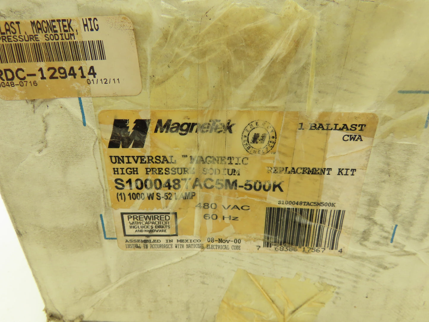 Magnetek S100048TAC5M-500K Sodium Magnetic Light Ballast 1000W S52 Lamp 480V