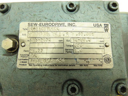 Sew Eurodrive S42D16DT80N4 Worm Gearbox 25.77 Reducer 16-80 Variable RPM LH