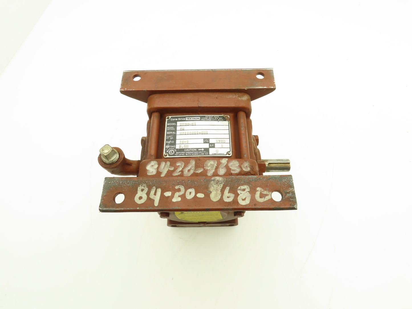 Textron Cone Drive HU20-C1 Speed Reducer Gearbox 10:1 Ratio 2.5Hp 175rpm