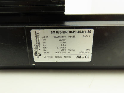 Elau SM 070-60-010-P0-45-M1-B0 AC Servo Motor 6000rpm 400V 6A 1.1Nm 000100 HW