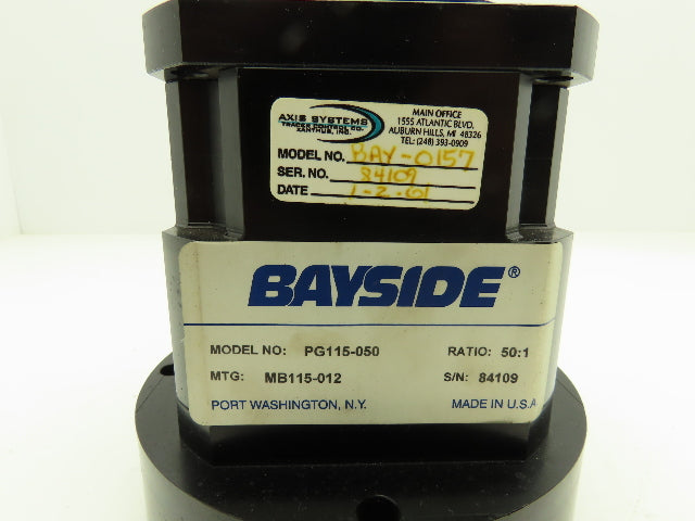 Bayside PG115-050 Inline Gearbox 50:1 Ratio Planetary Gearhead Reducer
