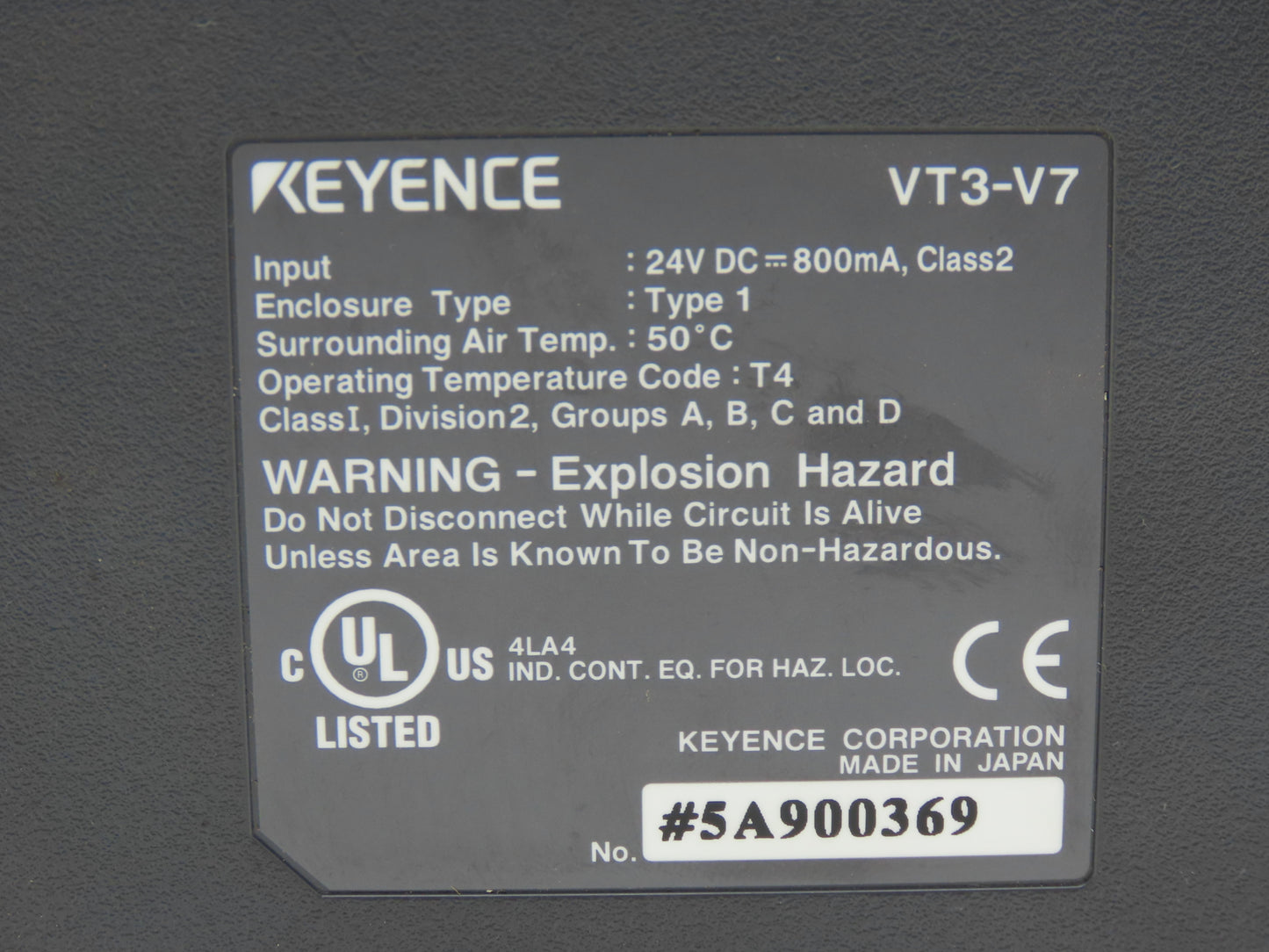 Keyence VT3-V7 7" VGA Color Touch Panel Display Operator Interface PLC 24V