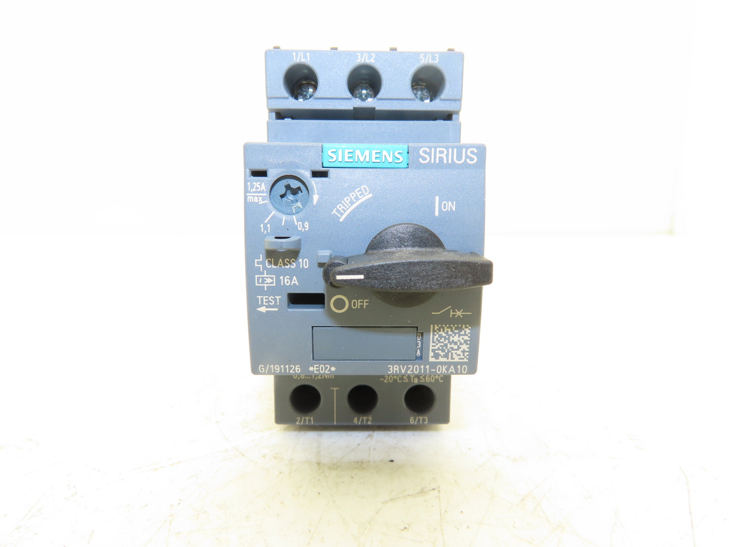 Siemens 3RV2011-0KA10 Circuit Breaker 0.9-1.25 Amp 600V 3/4HP 3Ph