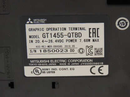 Mitsubishi GT1455QTBD 5.7" VGA Color Touch Panel 320x240p 24vdc Graphic Terminal