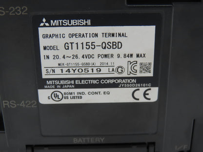 Mitsubishi GT1155QSBD 5.7" VGA Color Touch Panel 320x240p 24vdc Graphic Terminal