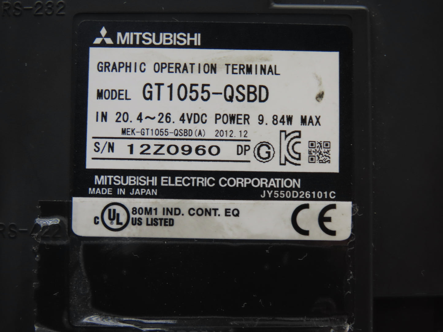 Mitsubishi GT1055QSBD 5.7" VGA Color Touch Panel 320x240p 24vdc Graphic Terminal