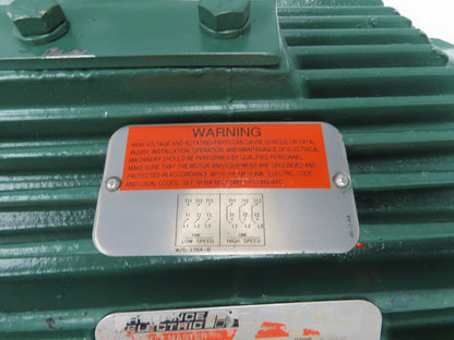 Reliance Electric Motor 4.4 / 10 Hp Dual Speed 1185 / 1750RPM 460V 3PH X256TC