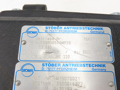 Stober K403SBD0540MR20 ServoFit Gearbox 53.69 Ratio Reducer Hollow Shaft 550Nm