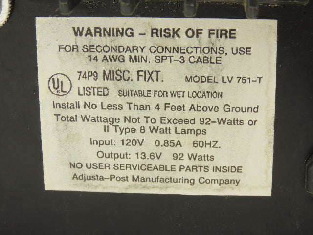 Evening Reflections LV 751-T Landscape Lighting LV Transformer Timer 13.6V 92W