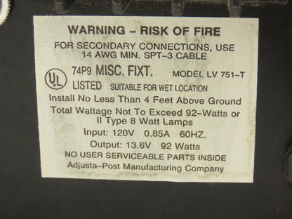 Evening Reflections LV 751-T Landscape Lighting LV Transformer Timer 13.6V 92W