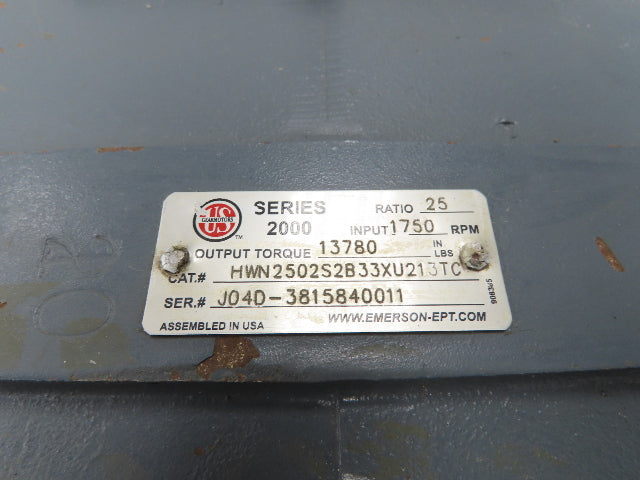 Emerson US Motors HWN2502S2B33XU213TC Gearbox 25:1 Reducer Dual Shaft 213TC