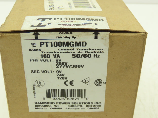 Hammond PT100MGMD Industrial Control Transformer 1PH HV 208/277/380 LV 24/120